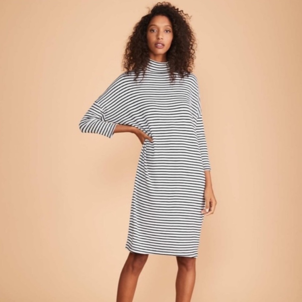 LOU & GREY Midi Dress Signaturesoft Striped Dolman Sleeve Turtleneck XS